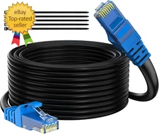 Cat 6 Outdoor Ethernet Cable 150 Ft Black, High Speed Heavy Duty Long Internet N