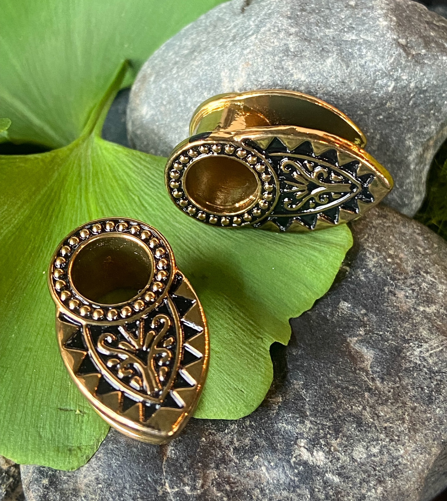 PAIR Tribal Filigree Gold Plated Copper Tunnel Ear Spreaders Plugs Gauges