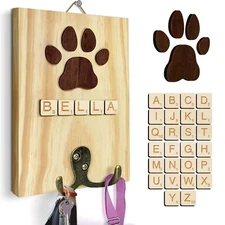 Dog Leash Holder Wall Mount, Pet Harness Hanger with Scrabble Letters