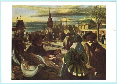 Dutch painter Emanuel de Witte 1962 Russian postcard MARKET IN THE PORT