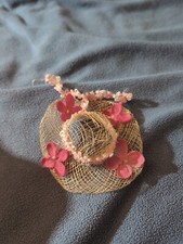 Fancy Vintage Horsehair Hat Floral Pink Tan 2" Head Opening