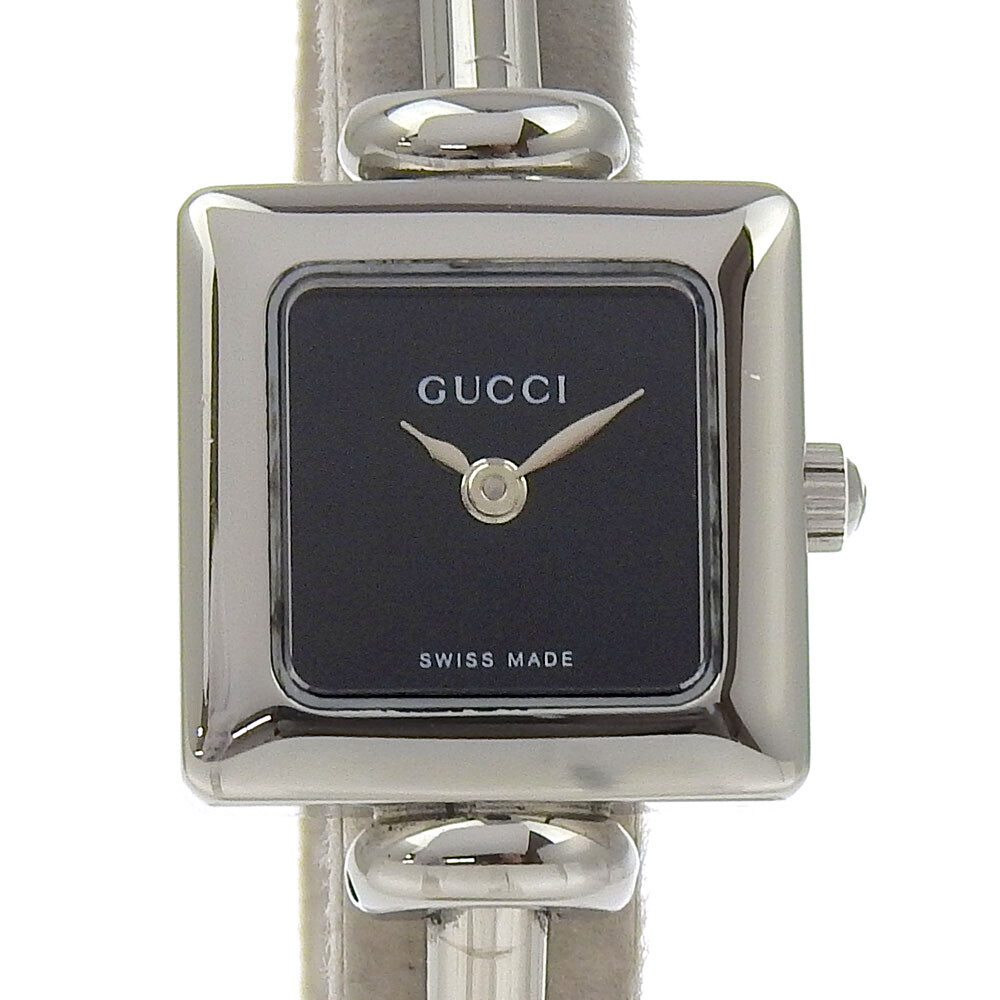 GUCCI 1900L Black Dial Stainless Steel Quartz Bangle Watch-image