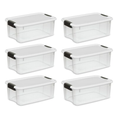 Sterilite 19849806 18 Quart 17 Liter Ultra Latch Box, Storage Container 6-Pack
