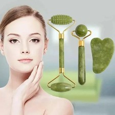 Gua Sha Face Massage Roller Set Natural Jade Stone Professional Beauty Tool UK
