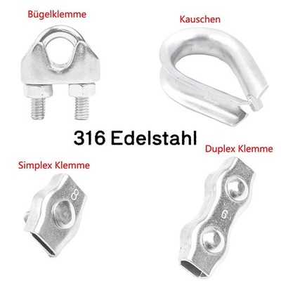 A4 Edelstahl Drahtseilklemmen Kauschen Seilklemmen Drahtseil Stahlseil Verbinder