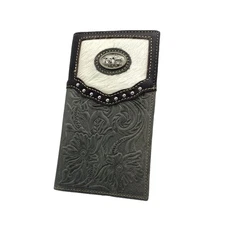 Western Rodeo Tooled Genuine Leather Berry Concho Men's Long Bifold Checkbook...