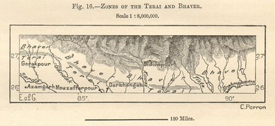 Terai & Bhaver Zonen. Kathmandu Himalaya. Skizzenkarte. Nepal Indien. KLEIN 1885
