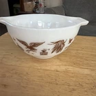 Vintage Pyrex USA 1.5 Pt Early American Cinderella Bowl #441 Eagle White Brown