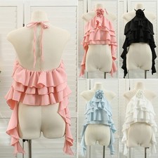 New Women Halter Backless Crop Tank Tops Vests Sleeveless Ruffle Layered Summer