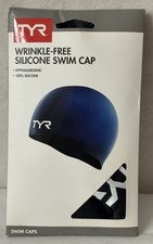 New TYR Wrinkle Free Silicone Swim Cap Adults Fit Navy Hypoallergenic  R7 