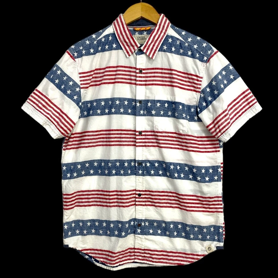 Free Plane Men's Shirt Size Large White Flag Colors USA Short Sleeve Button Up - Image 2 of 4