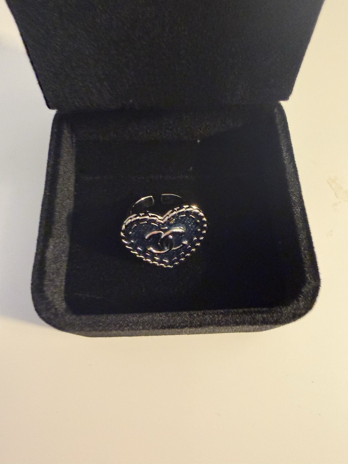 Chanel Heart Statement Ring Black Silver Metal Lo… - image 1