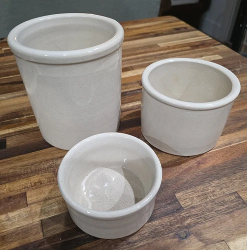 Vintage Lot of 3 Roseville Pottery Crocks Utensil Jar Cottagecore Farmhouse Gray