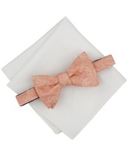Bar III Floral Bow Tie  Solid Pocket Square Set Men  s One Size Melon/White