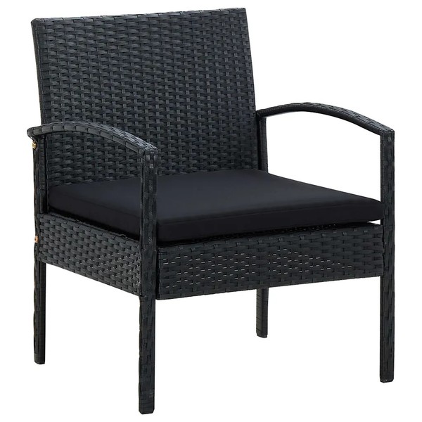 Gartenstuhl Poly Rattan Mit Kissen Schwarz Balkon Terrasse Outdoor-image