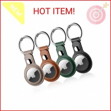 Leather Airtag Holder, LETREEN AirTag Case with Keychain, 4 Pack Anti-Scratch Ai