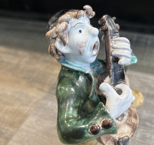 Very Rare Vintage Anzengruber Keramik Wien Austrian Man with Guitar Mushrooms - Picture 13 of 24
