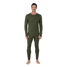 Mens Thermal Long Johns Set - Fleece Lined Base Layer - Size M - Hunter Green