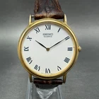 Seiko Watch Men 34mm White Dial Gold Tone Round 7N00-8A00 New Battery Vintage GH