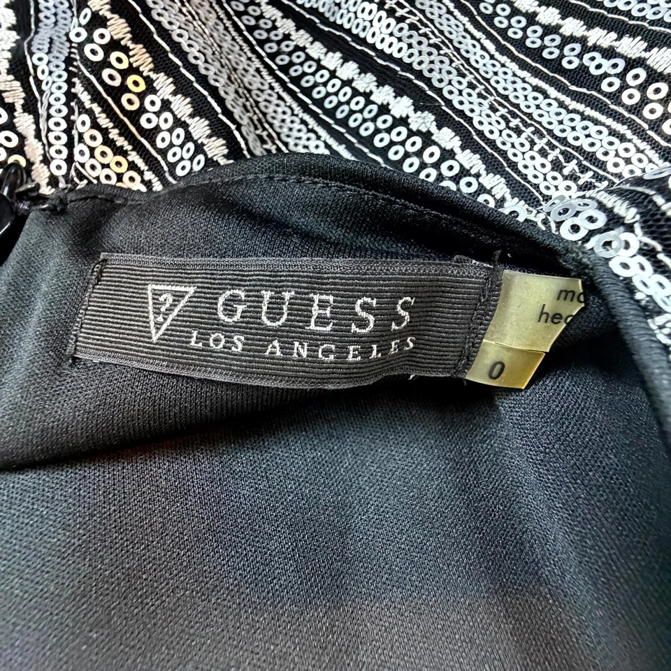 Vestido Guess Bling Para Mujer 0 Lentejuelas Plateadas Brillo Año Nuevo Fiesta Cóctel Retro Mod Foto 3 de 4