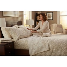 Cal King 6 Piece Sheet Set 300 Thread Count Paisley Westfield Collection Beige