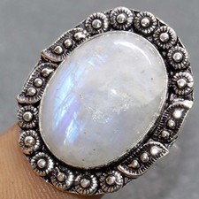 Rainbow Moonstone 925 Silver Plated Ring US 12 Stylish Gift JW