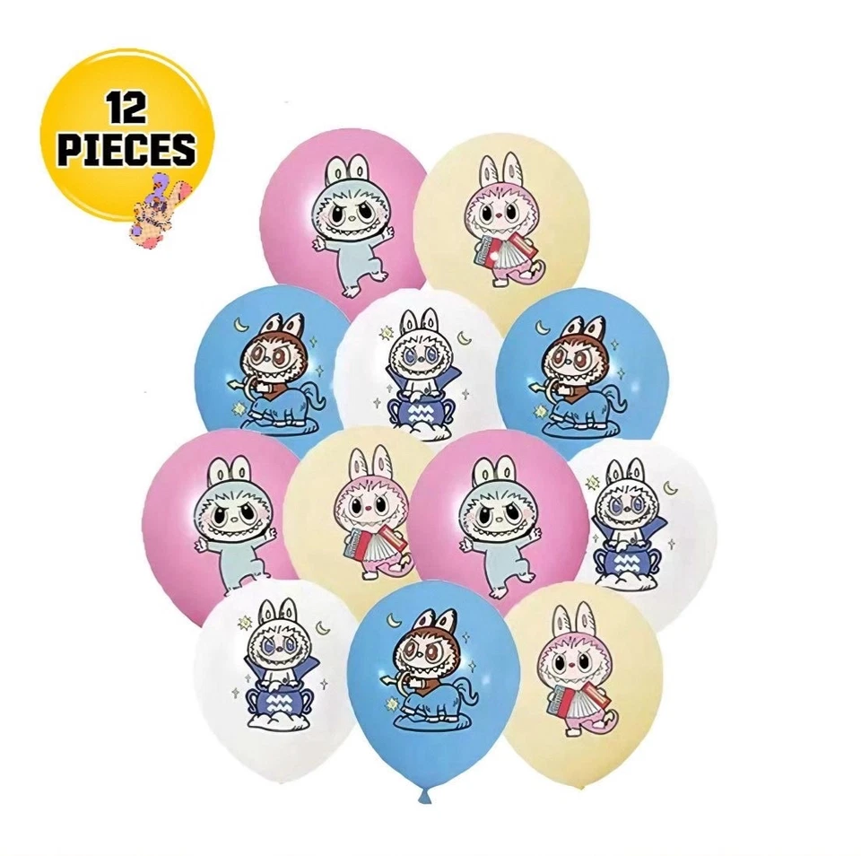 Labubu Balloons Foil Latex Banner Kids Birthday Party Decorations