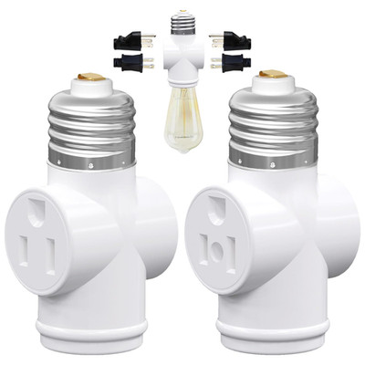 2 Pack, Light Socket to Plug Adapter, Convert E26 Light Socket to 3-Prong Outlet