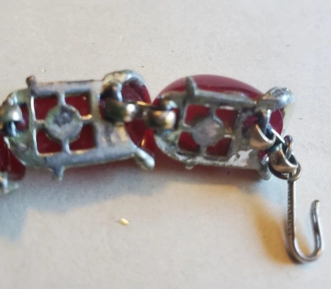 Kramer Necklace Earring Set w/ Ruby Red Moonglow … - image 7