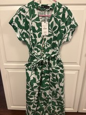 ZARA belted green leaf printed midi dress size S, new with tags