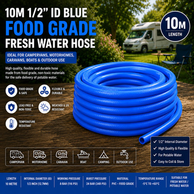 Lebensmittelqualität Frischwasserschlauch 10m 1/2'' ID für Caravan Wohnmobil Campervan Boot Einsatz