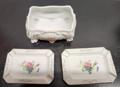 ceramic cigarette holder Ceramic Cigarette Holder with 2 Matching Ashtrays Hand Painted