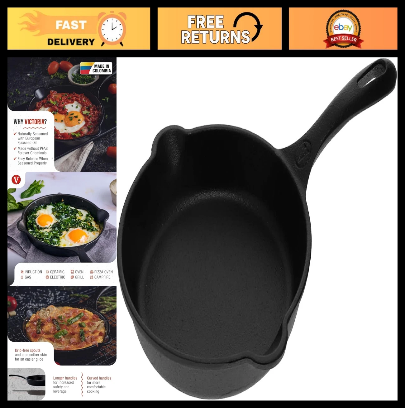6.5" Mini Cast Iron Skillet - Small Frying Pan, Pre-Seasoned, Non-GMO Oil