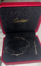 Cartier Signed Gold Tone Round Bangle Bracelet Jewelry w/ Cartier Box