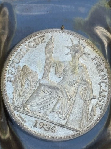 1936 French Indo China — Silver 50 Cent Coin -