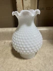 Vtg White Hobnail Milk Glass Oil Hurricane Lamp Shade Chimney Ruffled 3" Fitter
