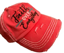 KBethos Vintage Ballcap “Faith Over Everything”  Womens Christian Red Cap NWOT