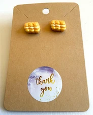 Earrings Cream Biscuits Stud  1/2” Wide So Cute Ideal Gift New on Card Pierced