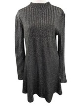 Urban Outfitters M Sweater Dress Black Silver Metallic Mock Neck A Line Sparkly