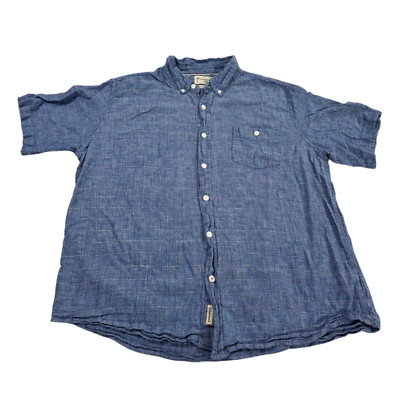 Weatherproof Vintage Button Up Shirt Mens Blue L Washable Linen Button Down Tee
