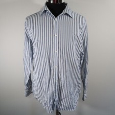 Calvin Klein Shirt Mens Medium Business Casual Button Blue Striped Long Sleeve