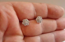 STERLING SILVER CLUSTER STUD EARRINGS W/ .50 CT LAB CREATED DIAMONDS NEW DESIGN!