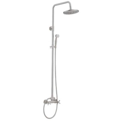 BWE 2-Spray Outdoor Wall Bar Brushed Nickel 8'' Round Rain Head w/ Hand Shower