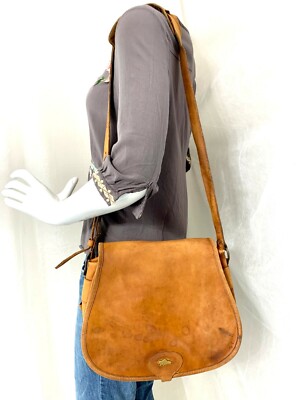 Roots Canada Vintage Rare Brown Raw Leather Saddle Shoulder Bag