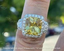 2.60Ct Princess Cut Yellow Citrine Halo Engagement Ring 14K White Gold Finish
