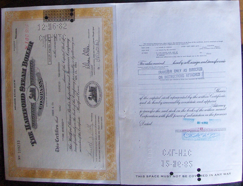 Stock certificate Hartford Steam Boiler Inspection & Insurance. Payee Cede & Co - Picture 2 of 2
