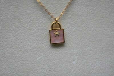 MICHAEL KORS Sterling Silver GP Padlock, Key Charm Necklace A10