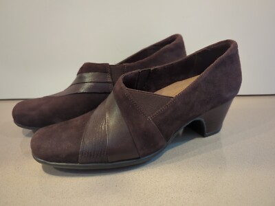 Clarks Artisan Sugar Spice Loafer Women's Sz N Brown Suede Pump Heel  Shootie - Main Image