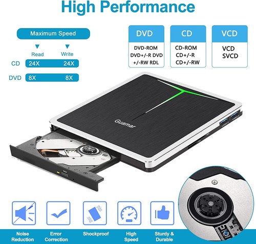 External CD DVD Drive, USB 3.0 USB-C CD/DVD+/-RW Burner Writer Portable CD ROM - Picture 8 of 9