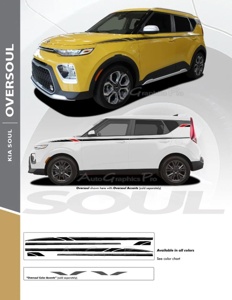 FOR 2020-2025 Kia Soul Decals OVERSOUL Side Body Vinyl Graphics Accent Stripes — 第 2/4 张图片